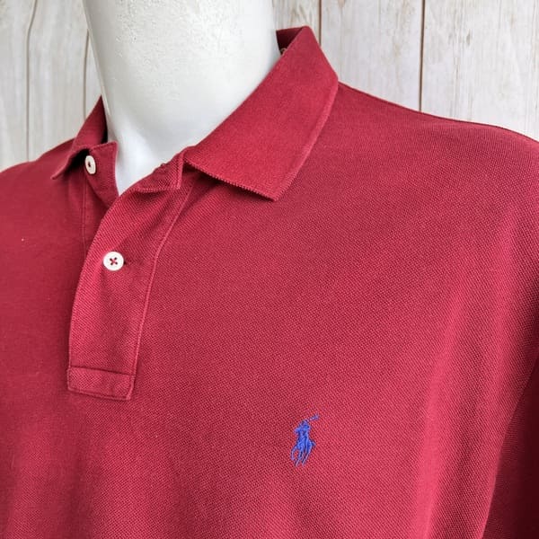Polera Manga Larga Cuello Pique Burdeo Ralph Lauren Polo - Imagen 2